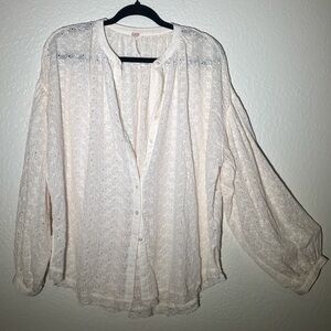 Free People Cream Eyelet Long Sleeve Blouse – Boho
